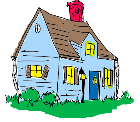 Hand-drawn house with maintenance tools; concept of household knowledge transfer