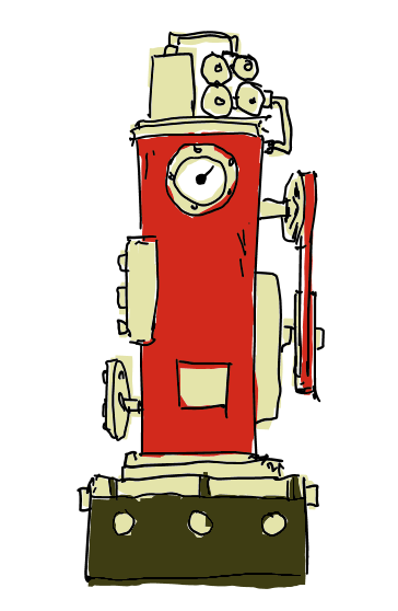 Hand drawn image of a steampunk automation machine