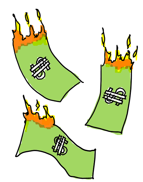 Hand drawn image of money burning