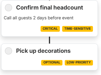 Image of 2 tasks with yellow tags made from simple text