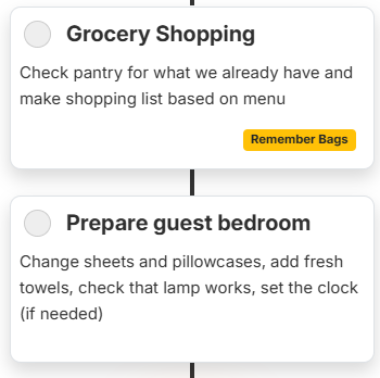 Image of two simple tasks in a workflow made from simple text