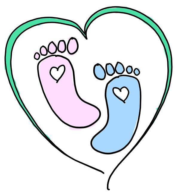Hand drawn image a heart with two baby feet
