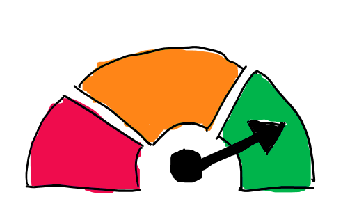 Hand drawn image a guage with an arrow