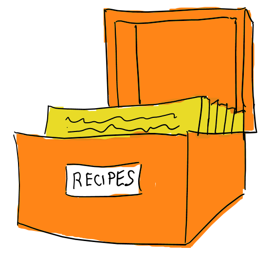 Hand drawn image of an old recipe box